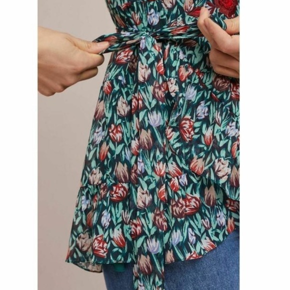 Ranna Gill Posie Embroidered floral Wrap Tie Waist Blouse - Picture 4 of 12